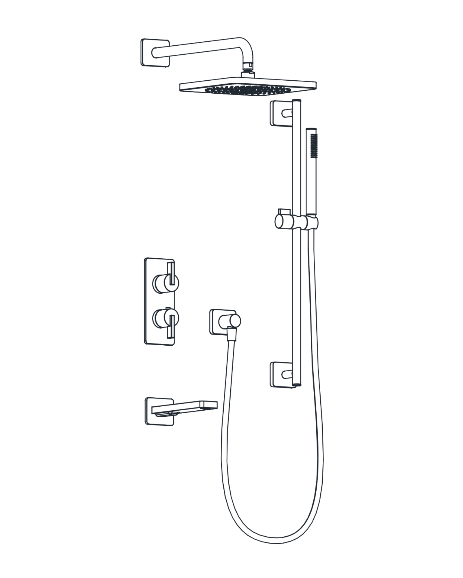 3-Way Thermostatic Shower Trim Set with Tub Spout