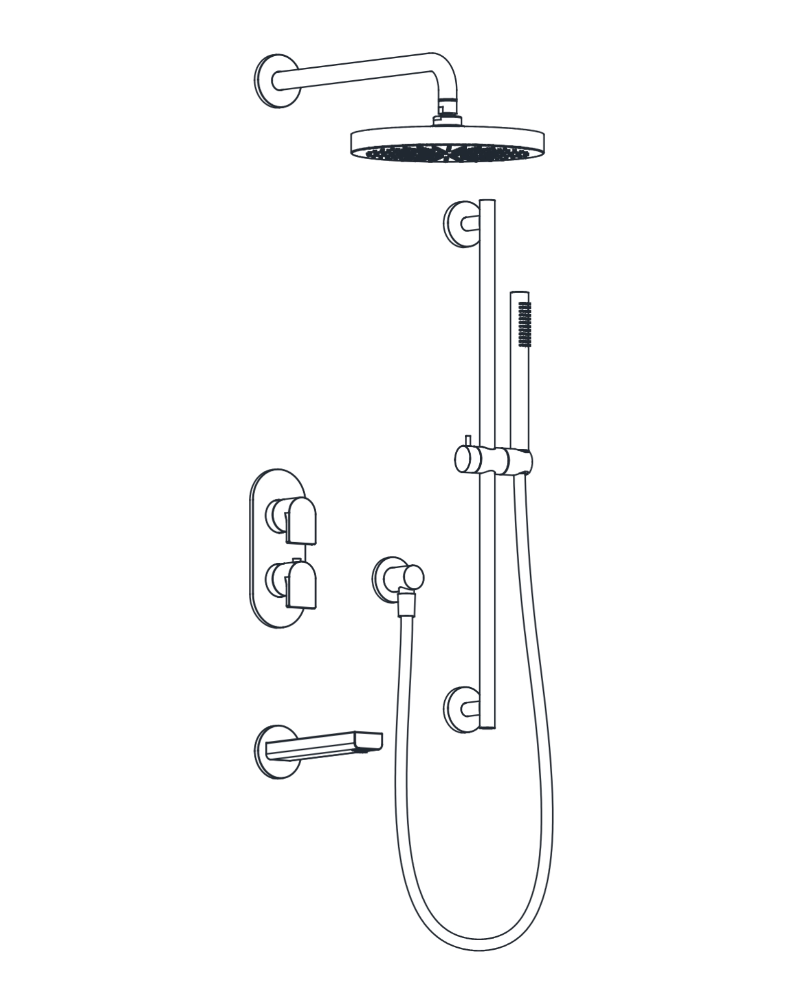 3-Way Thermostatic Shower Trim Set with Tub Spout