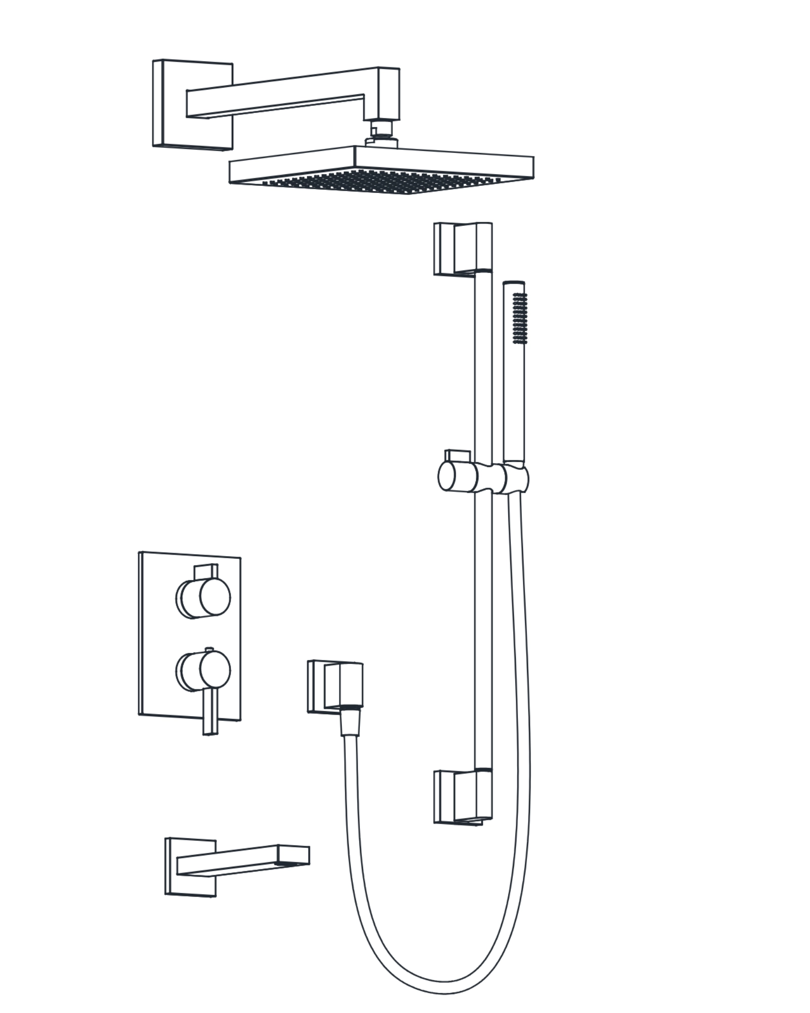 3-Way Thermostatic Shower Trim Set with Tub Spout