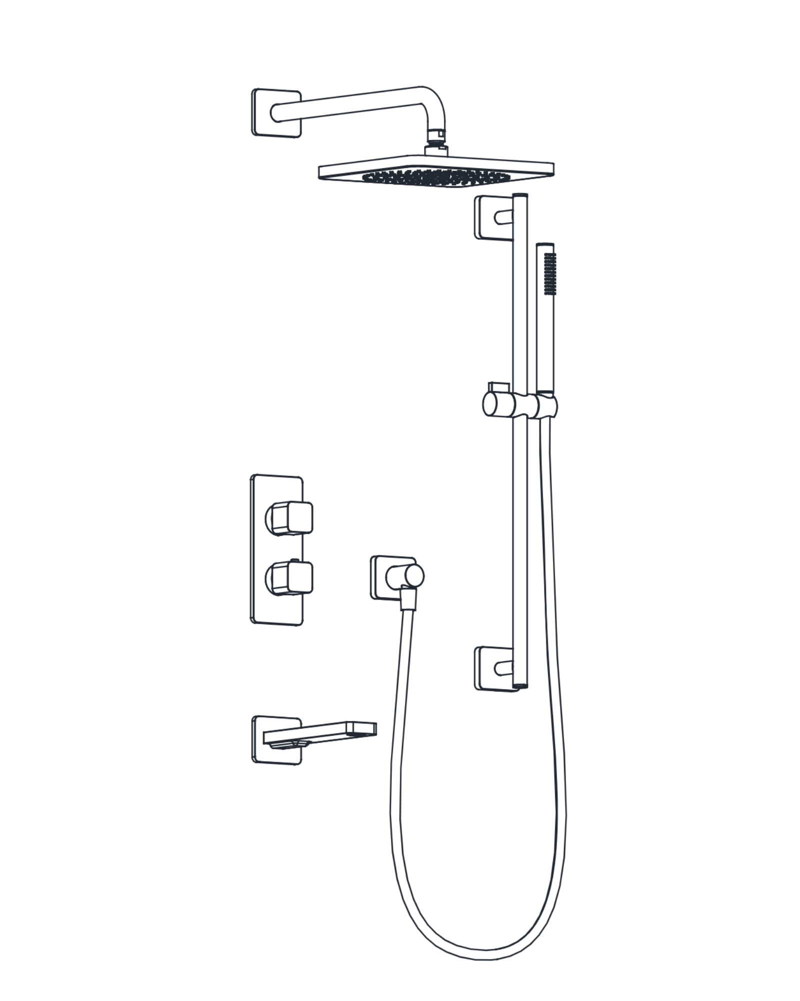 3-Way Thermostatic Shower Trim Set with Tub Spout