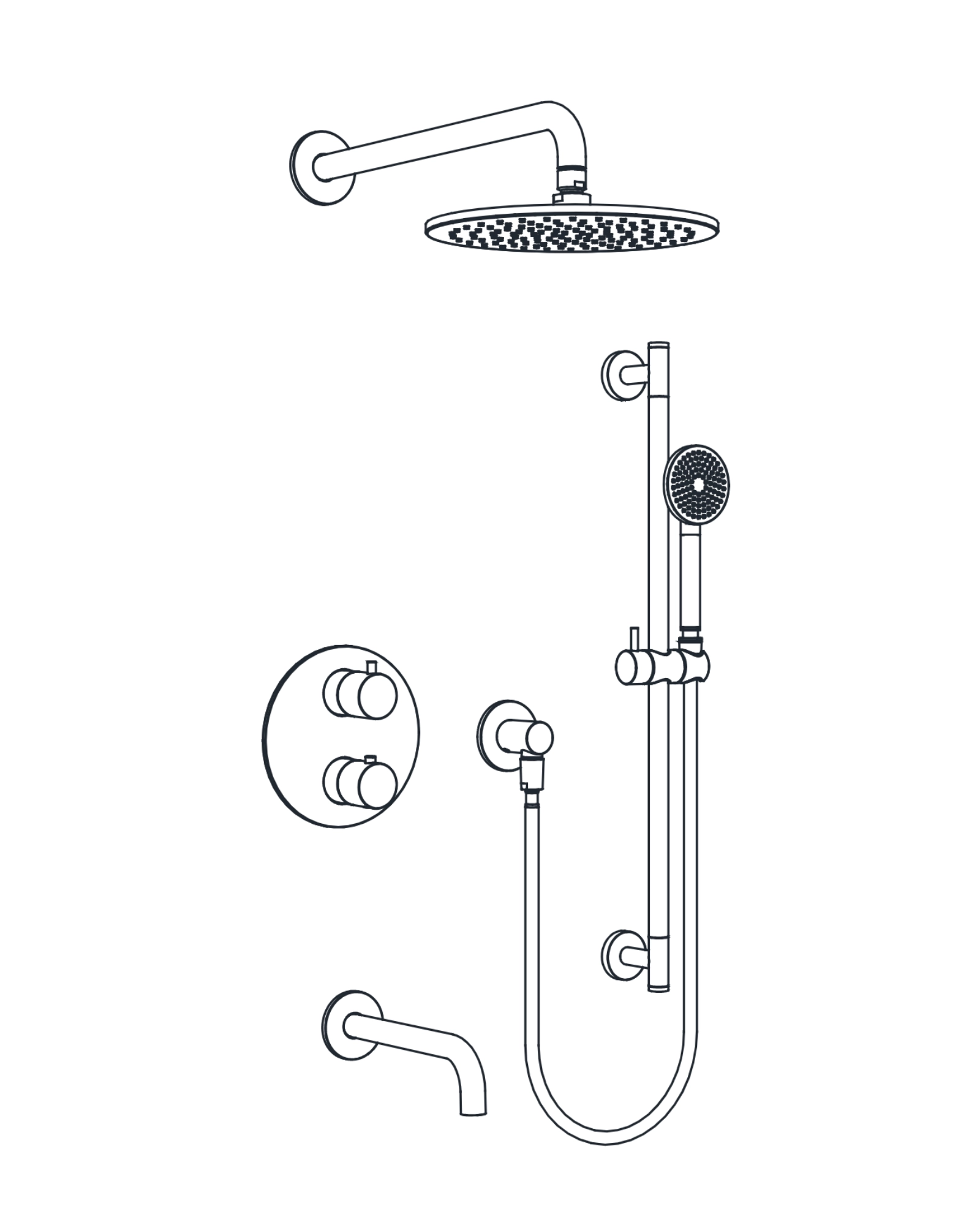 3-Way Thermostatic Shower Trim Set with Tub Spout